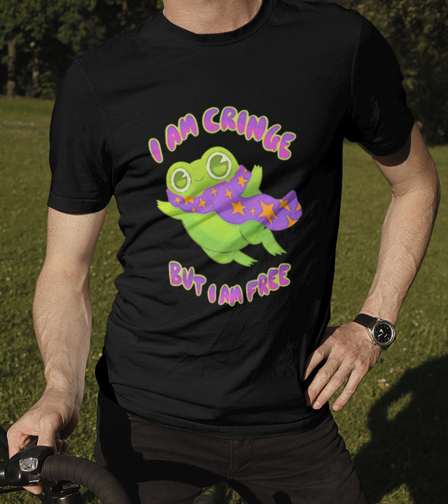 I Am Cringe But I Am Free Frog With Purple Starry Scarf T-Shirt