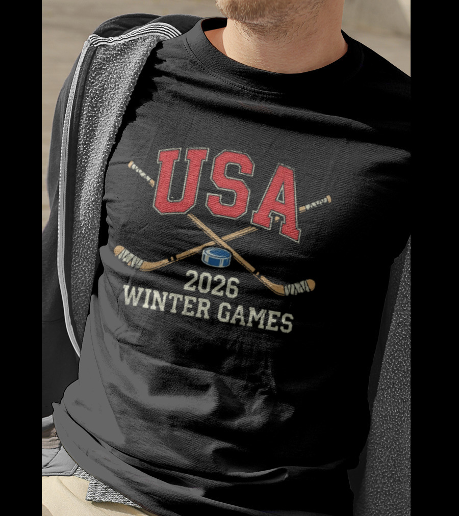 USA 2026 Winter Games Hockey Sticks And Puck T-Shirt