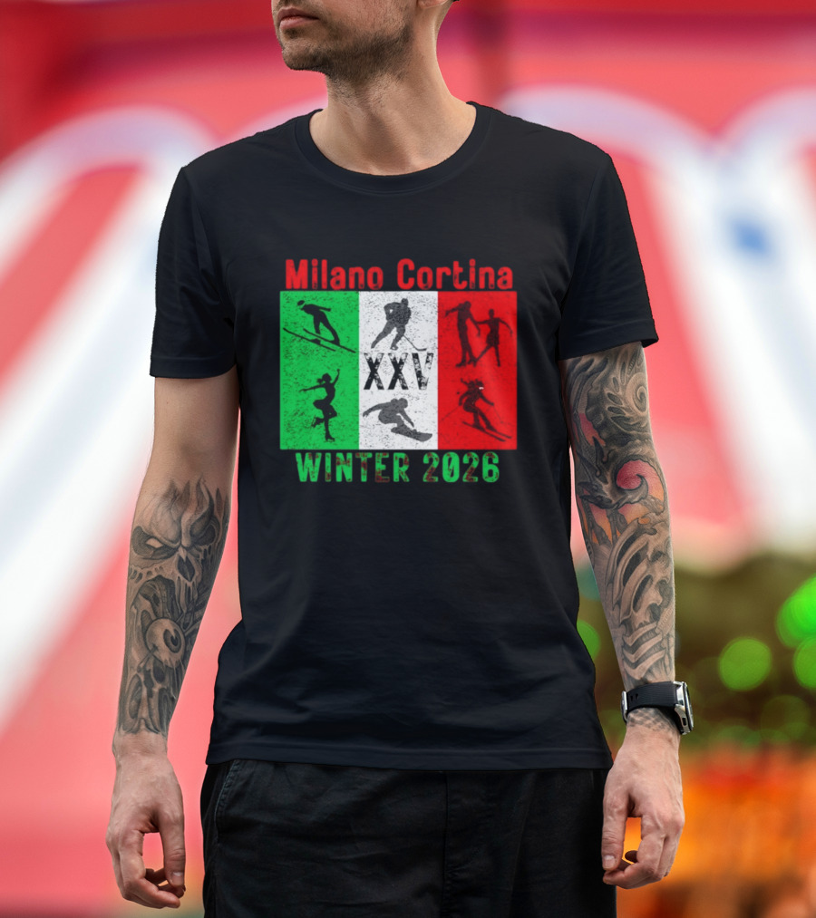 Milano Cortina Winter 2026 Italy Flag XXV Skiing Skating Snowboarding T-Shirt