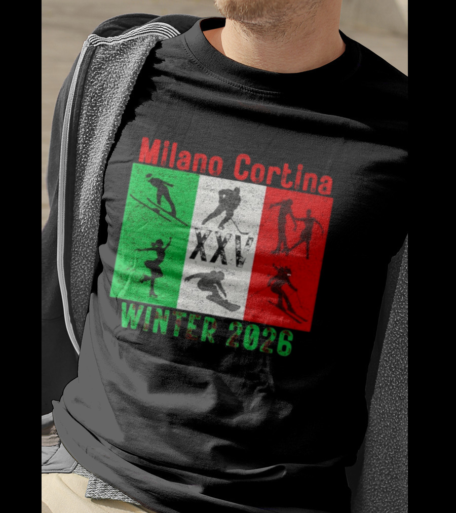 Milano Cortina Winter 2026 Italy Flag XXV Skiing Skating Snowboarding T-Shirt