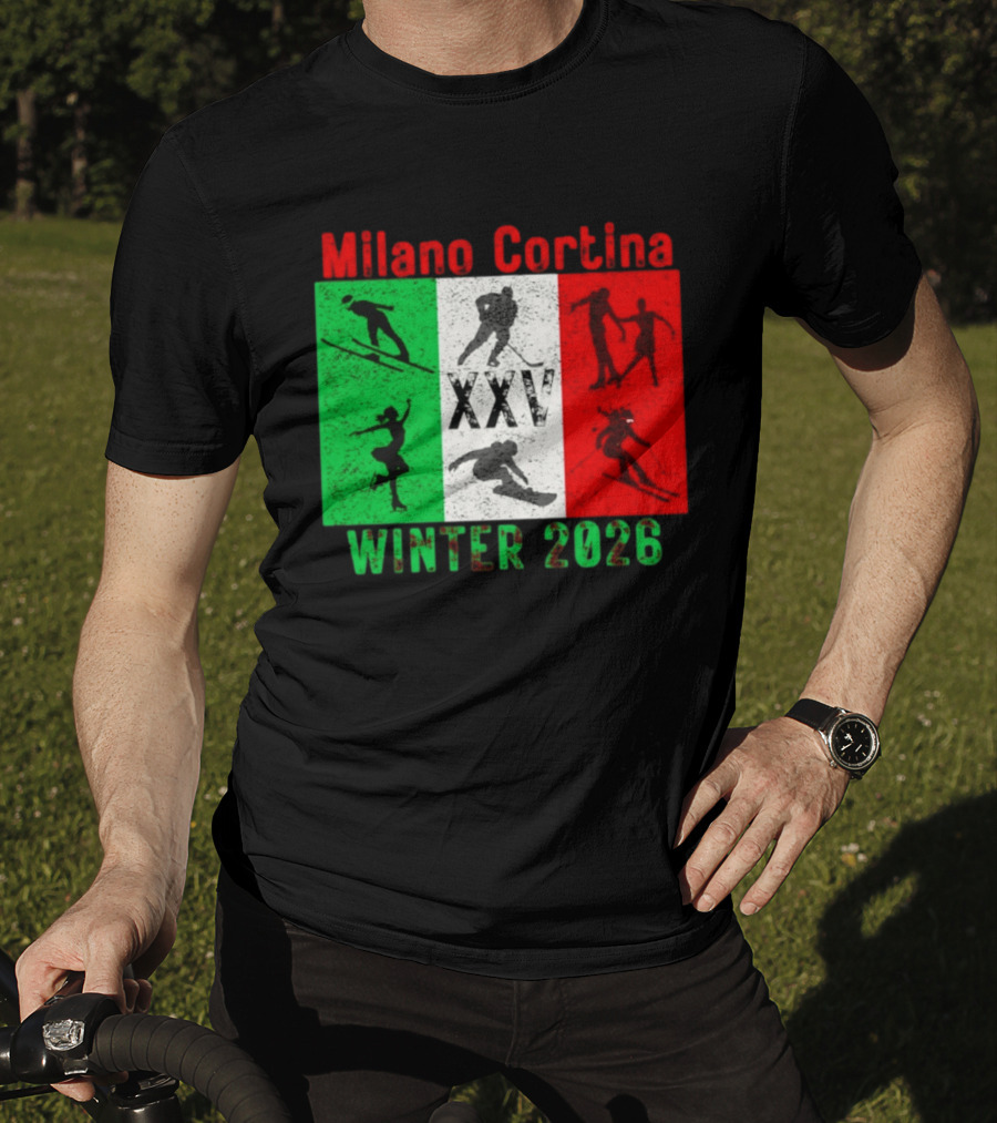 Milano Cortina Winter 2026 Italy Flag XXV Skiing Skating Snowboarding T-Shirt
