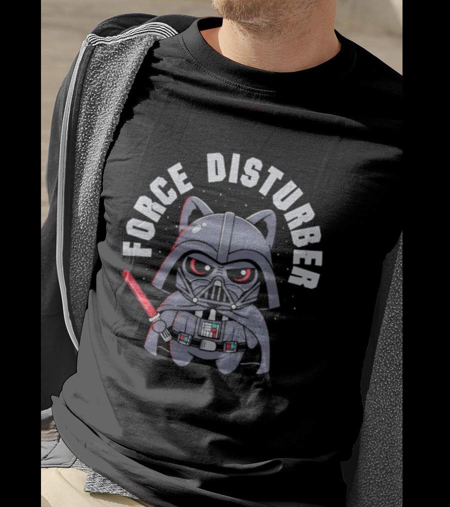 Force Disturber Cat In Darth Vader Costume With Lightsaber T-Shirt