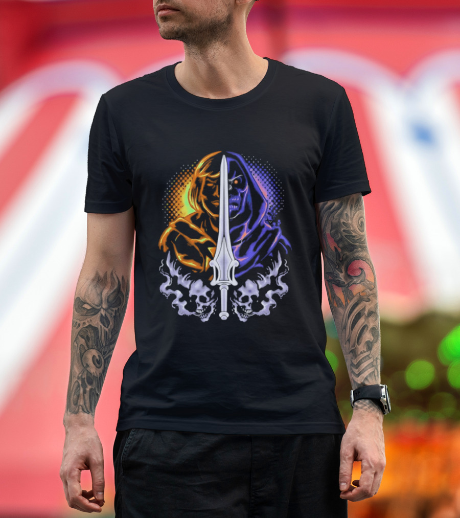 He Man Skeletor Sword Face Split Masters Of The Universe T-Shirt