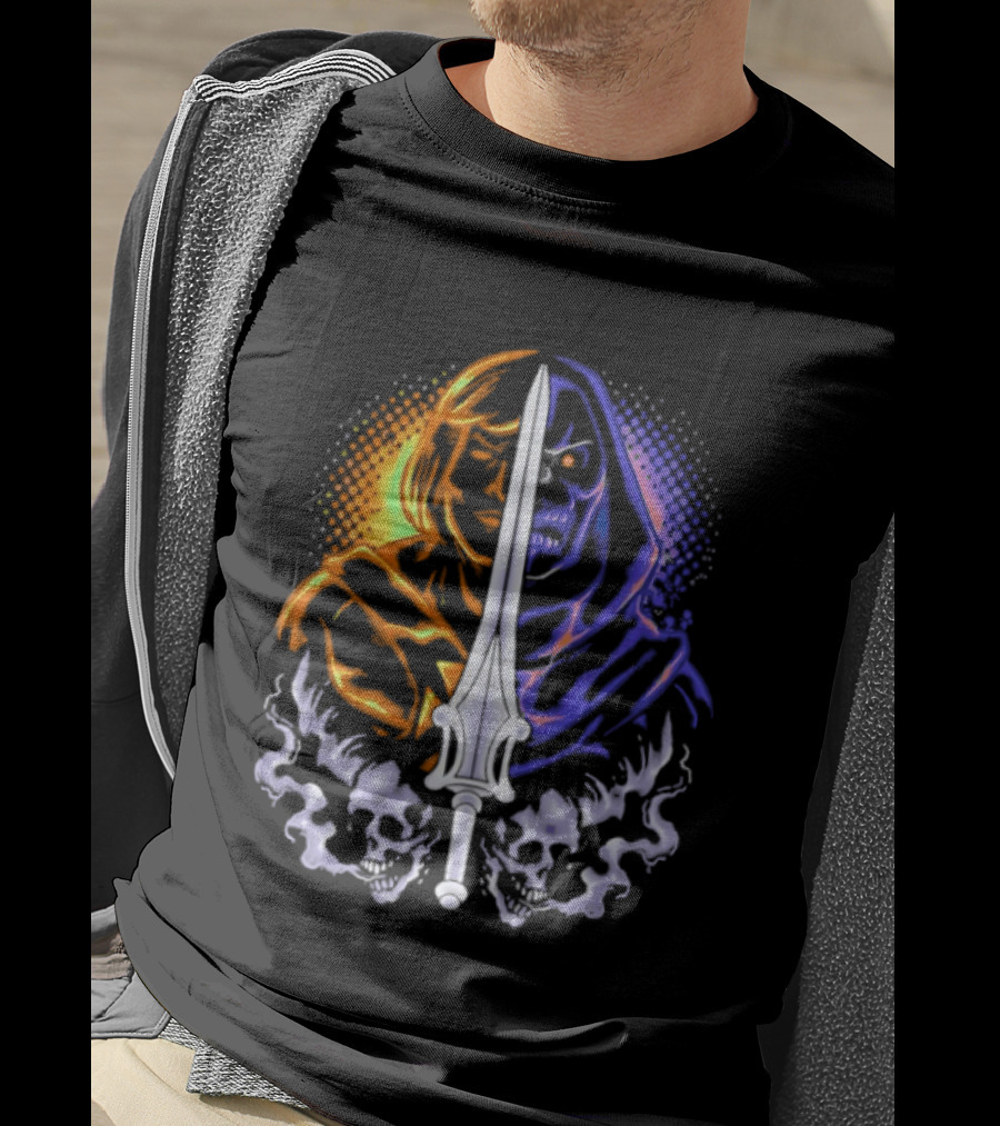 He Man Skeletor Sword Face Split Masters Of The Universe T-Shirt