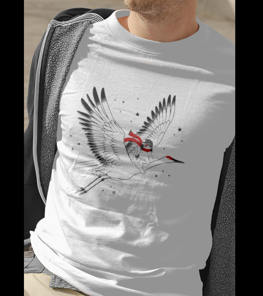 Gary Riding Crane With Stars And Red Accents T-Shirt