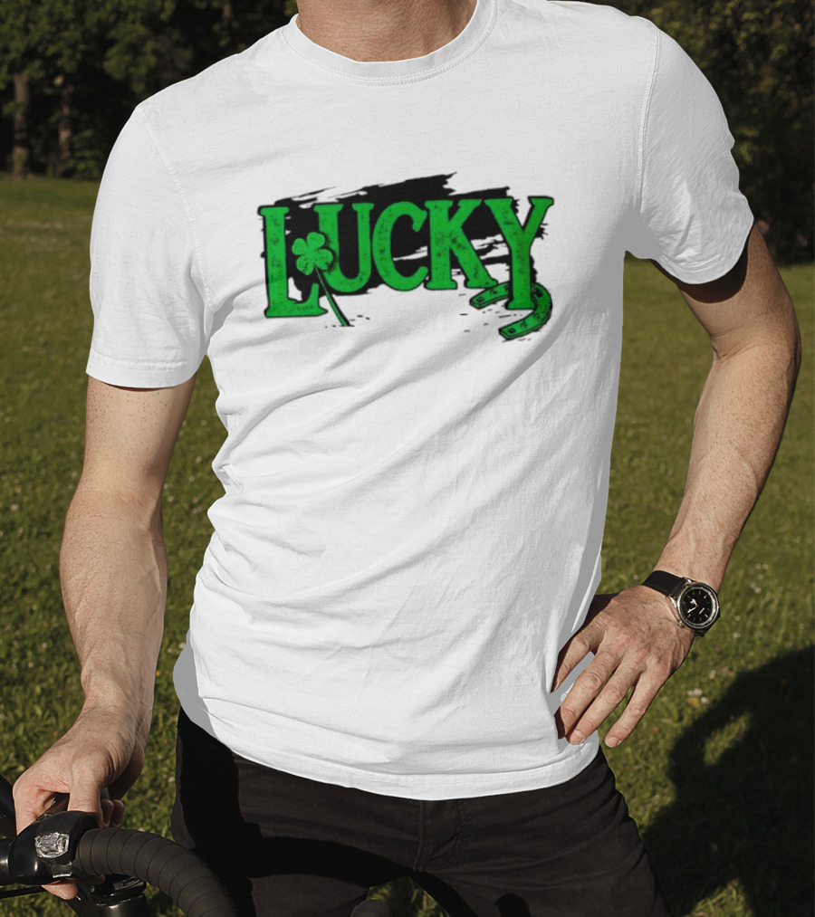 Lucky Green Horseshoe And Shamrock St. Patrick's Day T-Shirt