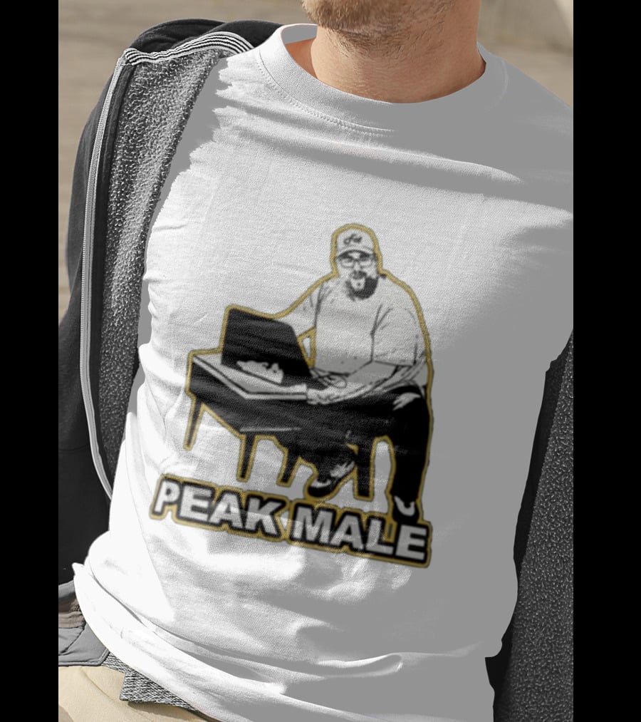 PEAK MALE Bearded Man Sitting At Desk Sketch T-Shirt