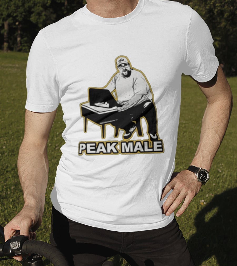 PEAK MALE Bearded Man Sitting At Desk Sketch T-Shirt