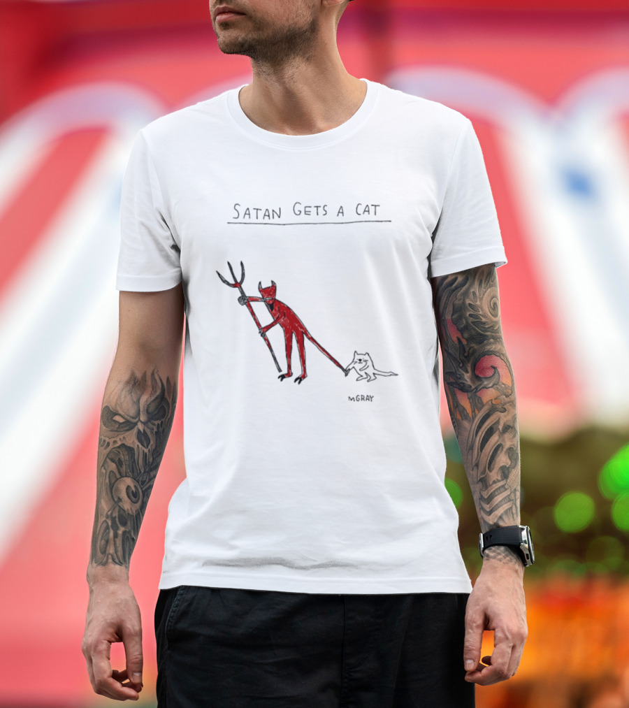 Satan Gets A Cat Devil Figure Pitchfork Drawing By The Oatmeal T-Shirt