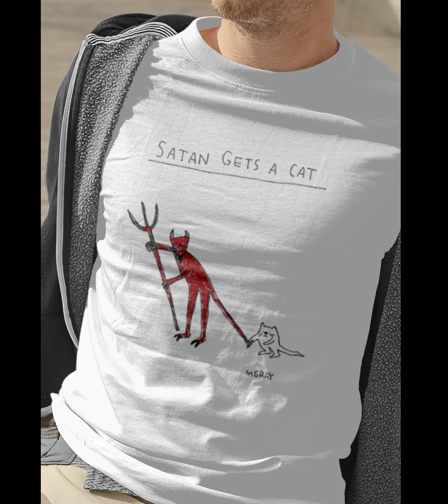 Satan Gets A Cat Devil Figure Pitchfork Drawing By The Oatmeal T-Shirt
