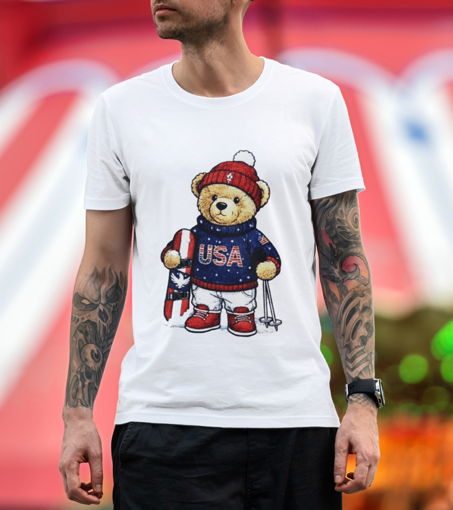 USA Teddy Bear Winter Olympics 2026 Skiing T-Shirt