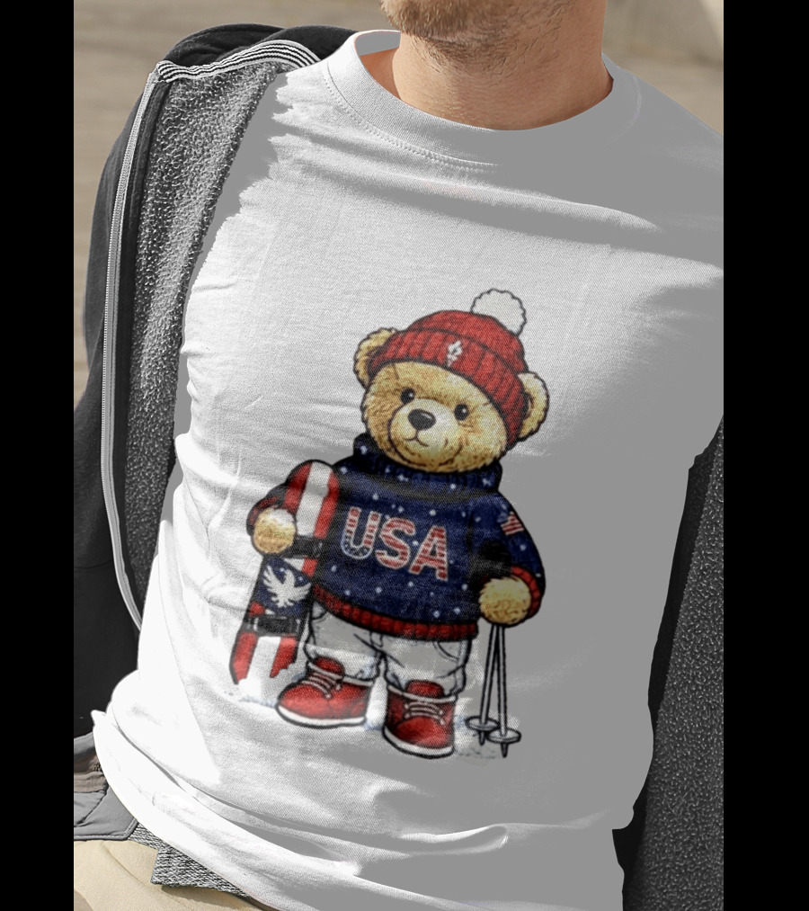 USA Teddy Bear Winter Olympics 2026 Skiing T-Shirt