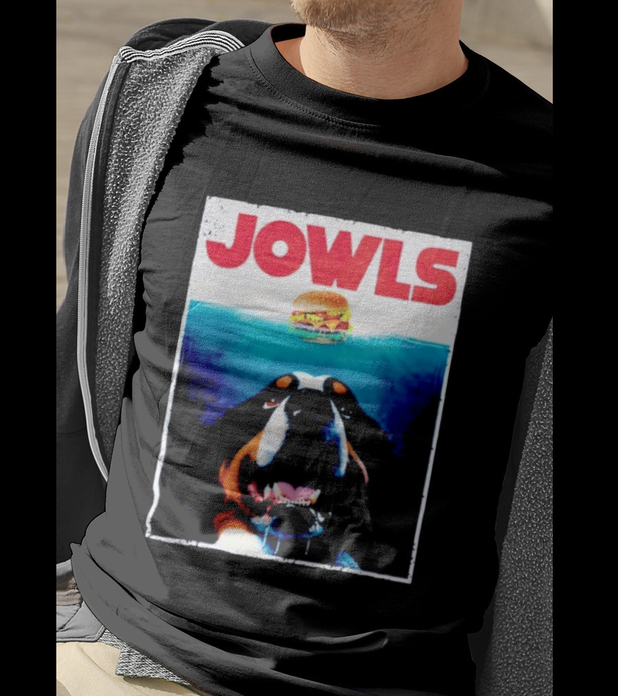 JOWLS Bernese Mountain Dog Burger Parody Jaws Movie T-Shirt