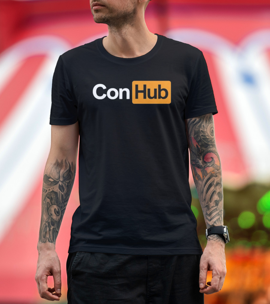 ConHub Parody Text On Orange And White T-Shirt