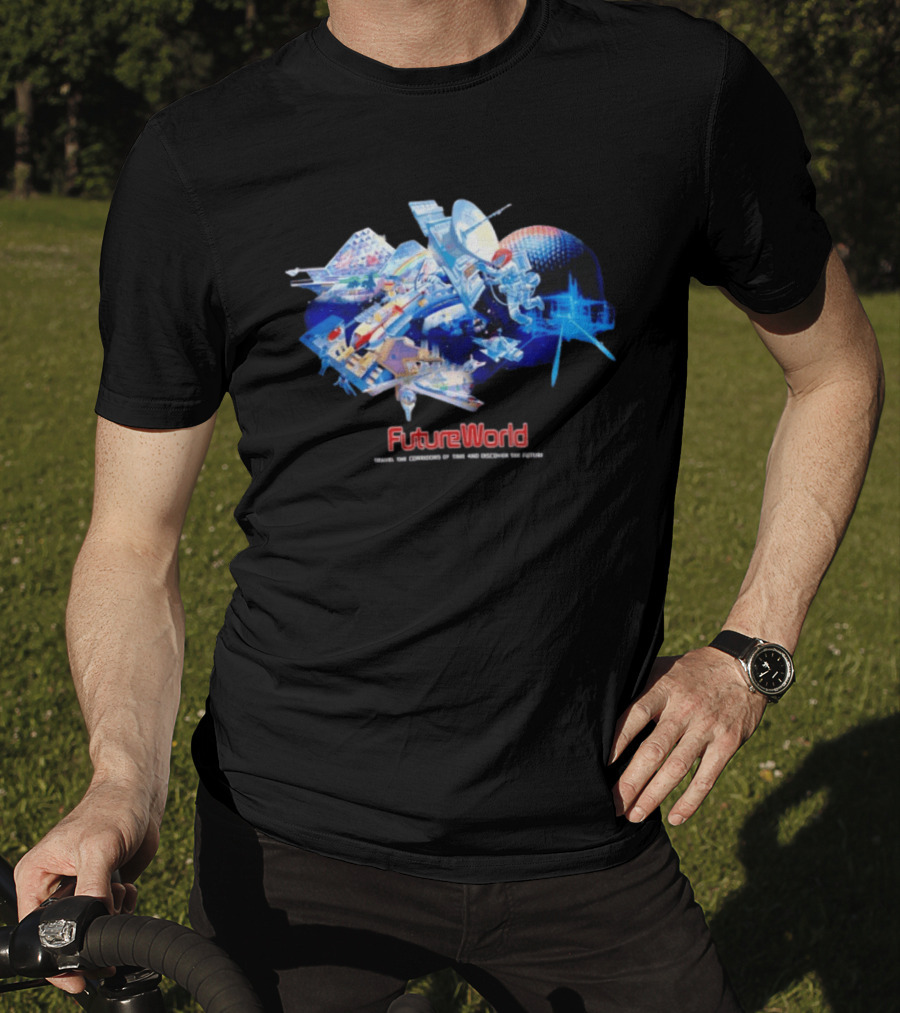 FutureWorld Time Travel Adventures Spaceship And Satellite Exploration T-Shirt