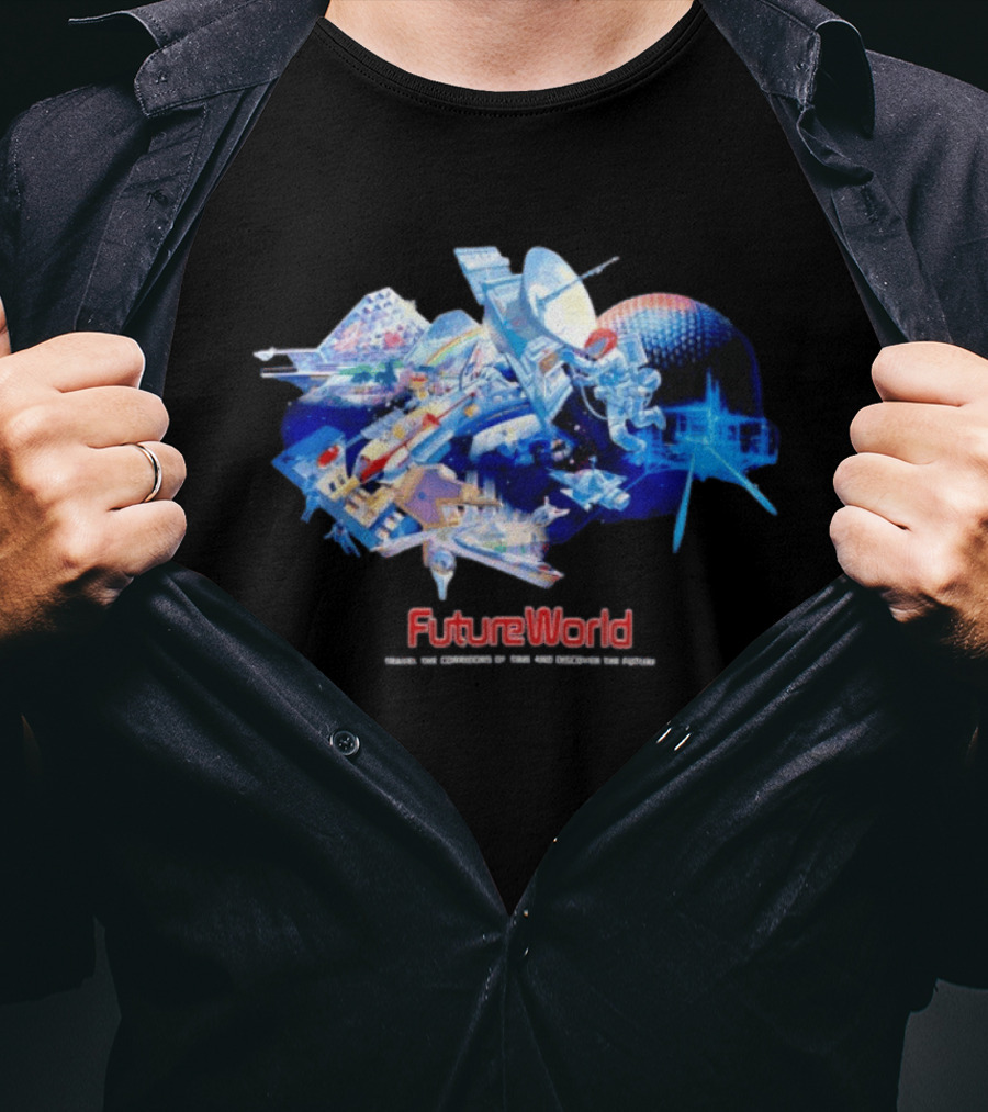 FutureWorld Time Travel Adventures Spaceship And Satellite Exploration T-Shirt
