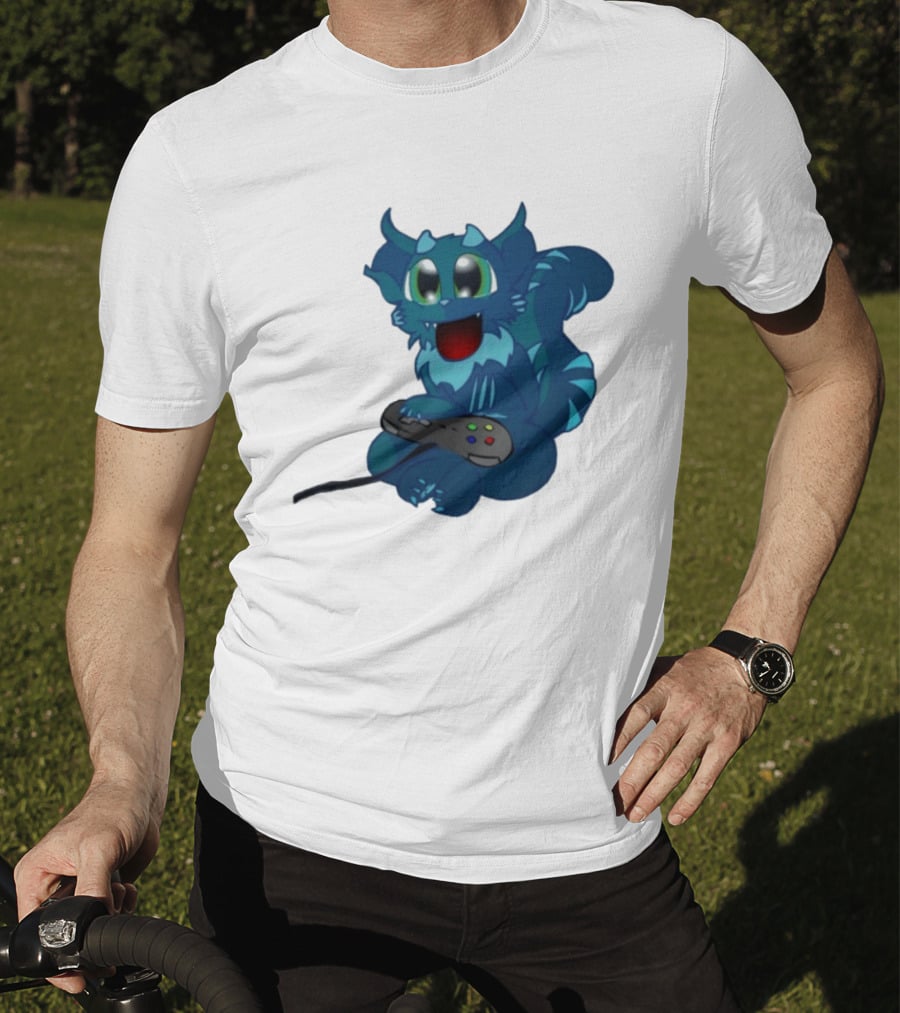 ThaBeast Gamer Blue Creature Playing Controller T-Shirt