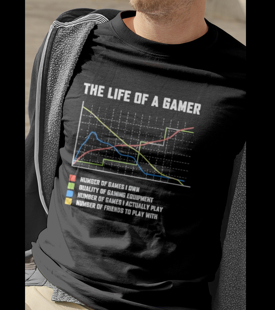 The Life Of A Gamer Chart Humor Gaming Equipment Friends Play T-Shirt