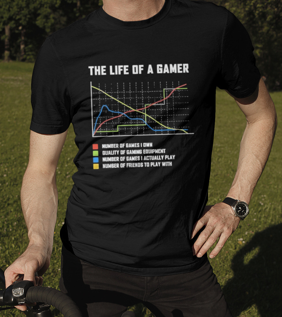 The Life Of A Gamer Chart Humor Gaming Equipment Friends Play T-Shirt