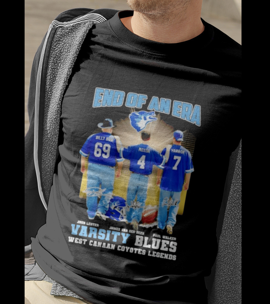 Varsity Blues End Of An Era West Canaan Coyotes Legends Billy Bob Moxon Harbor T-Shirt