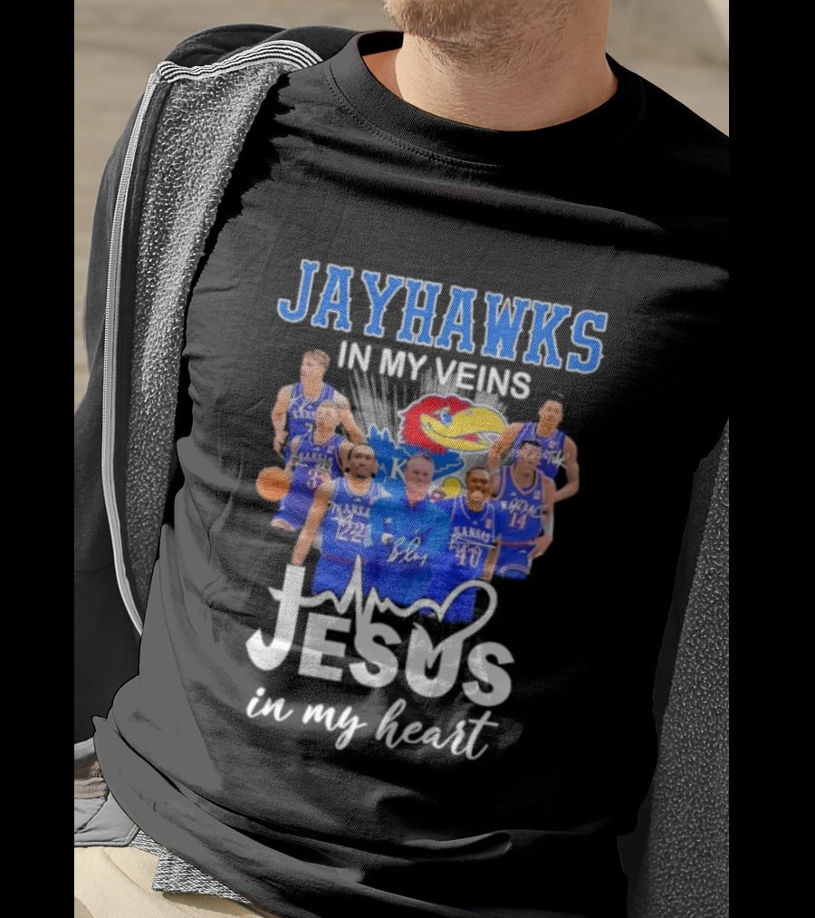 Jayhawks In My Veins Jesus In My Heart Kansas Basketball Coach Bill Self Players T-Shirt