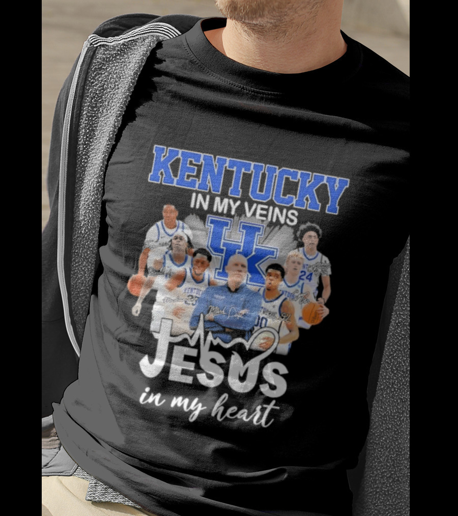 Kentucky Wildcats In My Veins Jesus In My Heart Basketball Coach Mark Pope Players T-Shirt