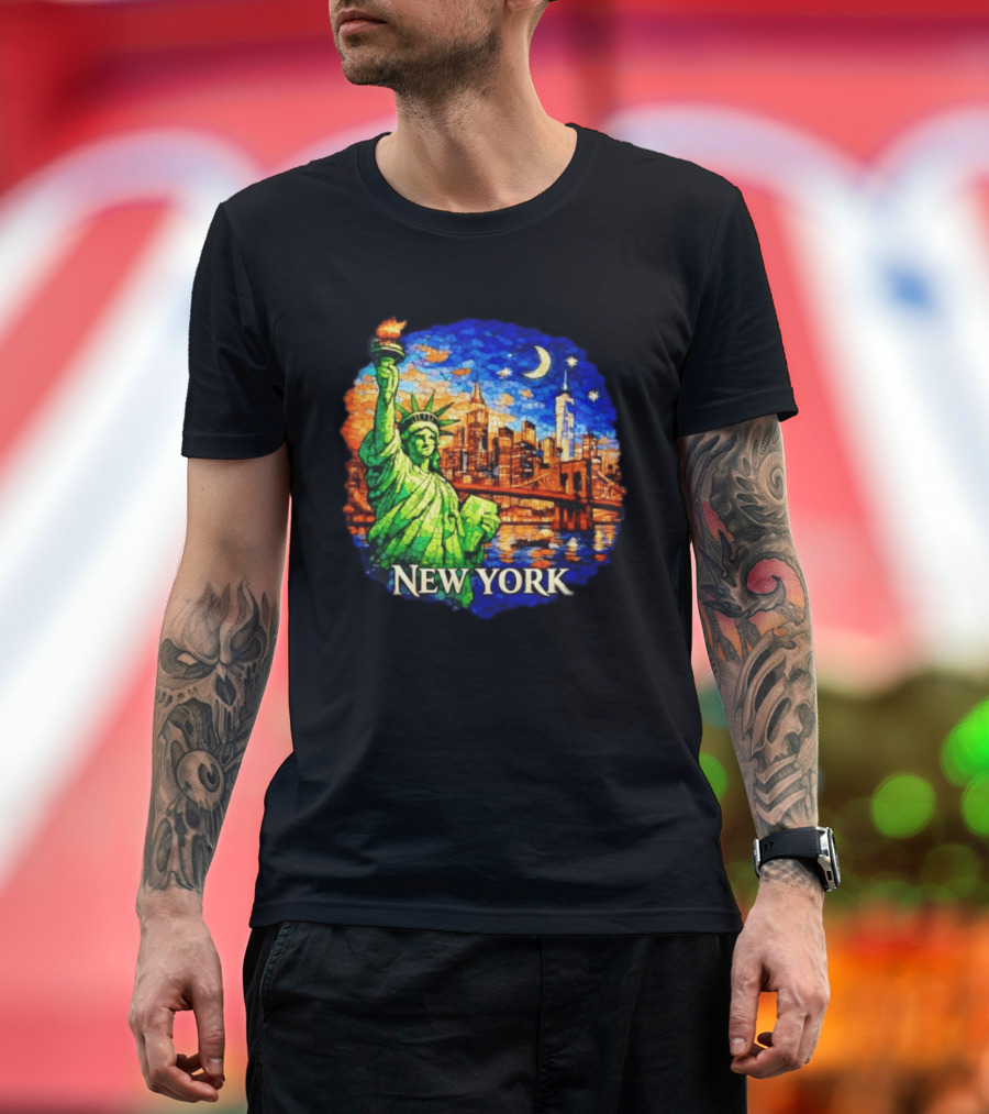 New York City Statue Of Liberty And Skyline Mosaic T-Shirt