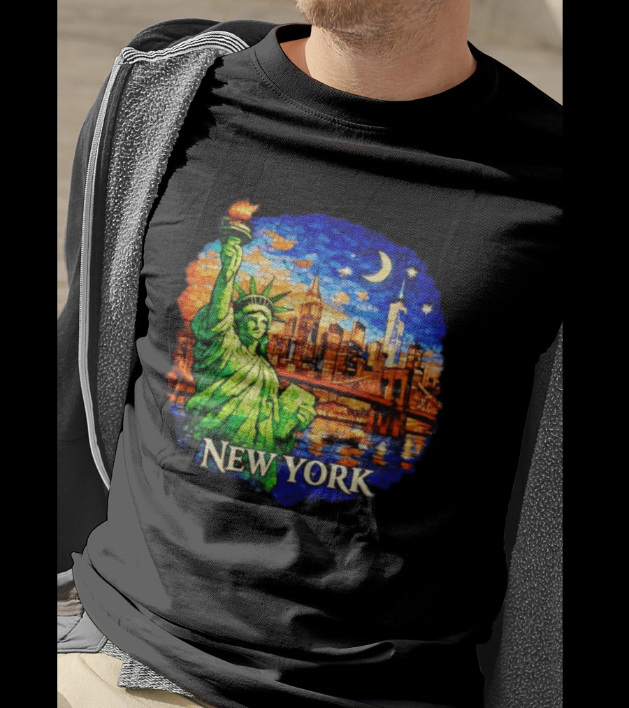 New York City Statue Of Liberty And Skyline Mosaic T-Shirt
