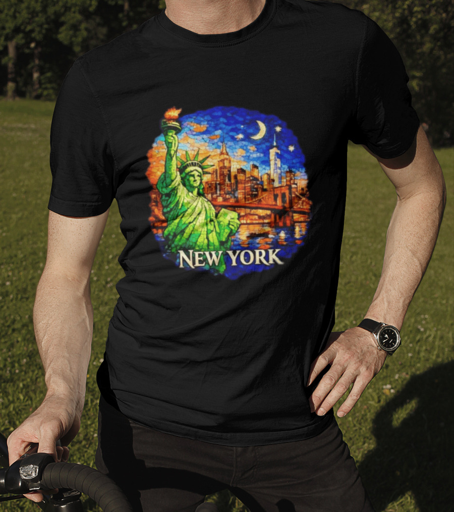 New York City Statue Of Liberty And Skyline Mosaic T-Shirt