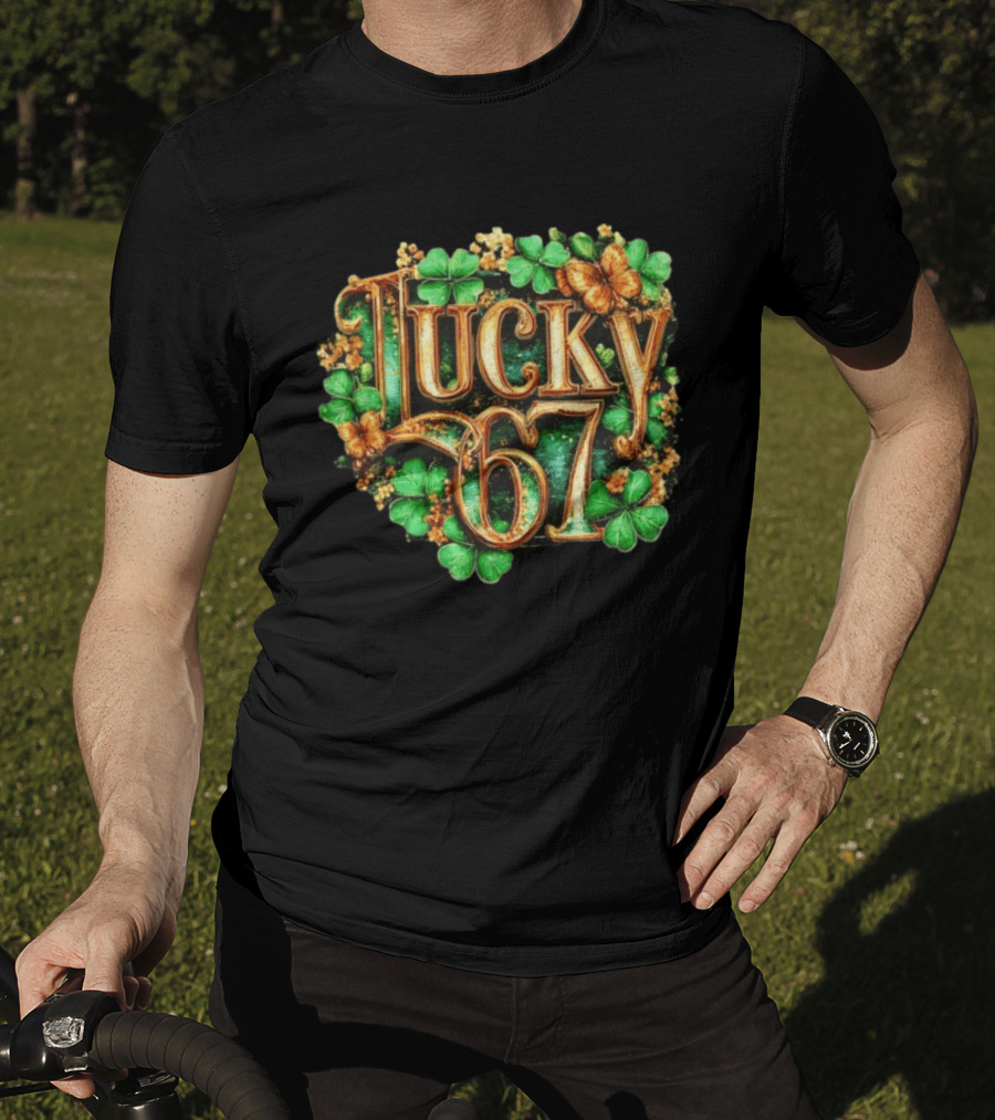 Lucky 67 St Patrick's Day Clover Butterfly 6 7 Meme T-Shirt