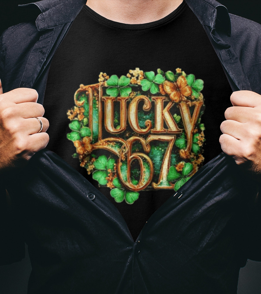 Lucky 67 St Patrick's Day Clover Butterfly 6 7 Meme T-Shirt