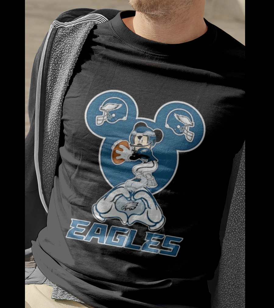 Philadelphia Eagles Mickey Mouse Heart Hands Football T-Shirt