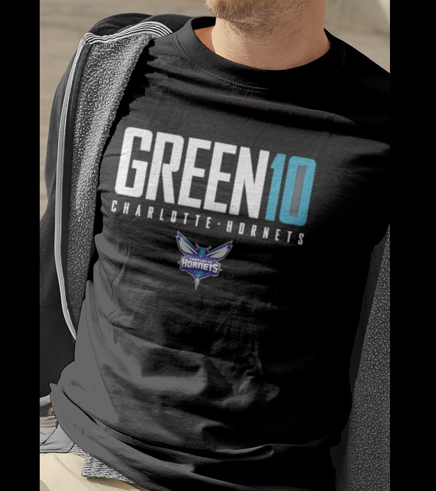 Green 10 Charlotte Hornets Basketball Iconic Number T-Shirt