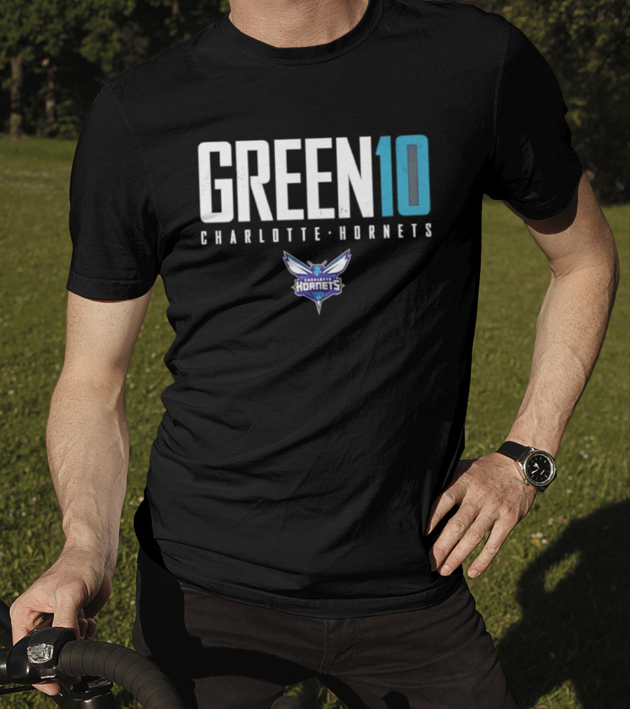 Green 10 Charlotte Hornets Basketball Iconic Number T-Shirt