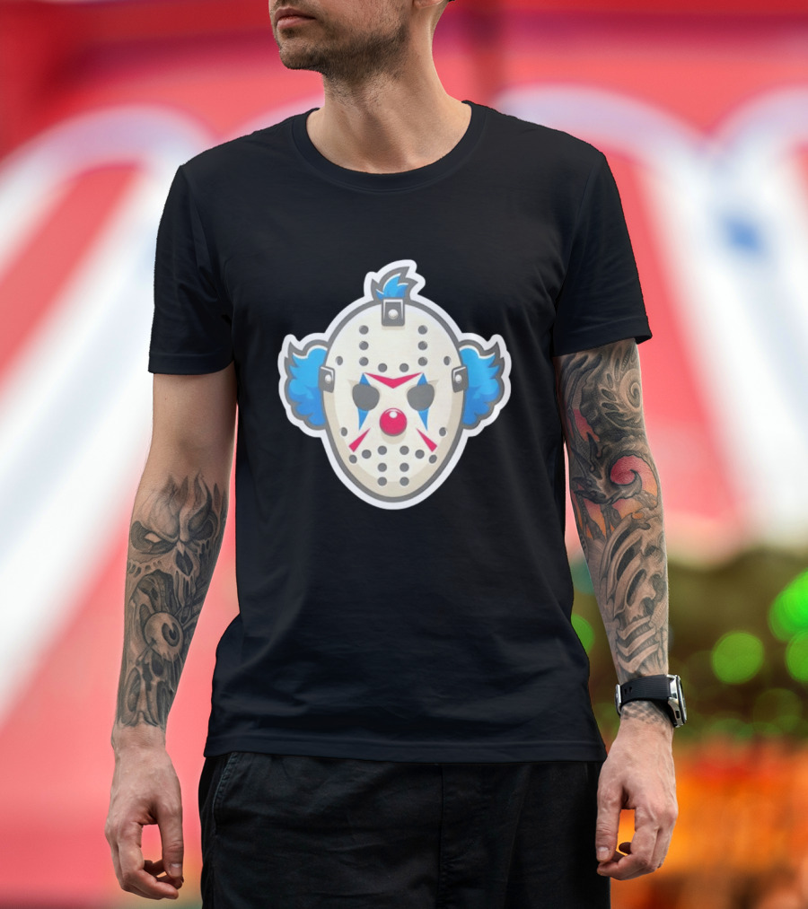 Killer Clown Hockey Mask Horror Mashup Iconic Creepy Face T-Shirt