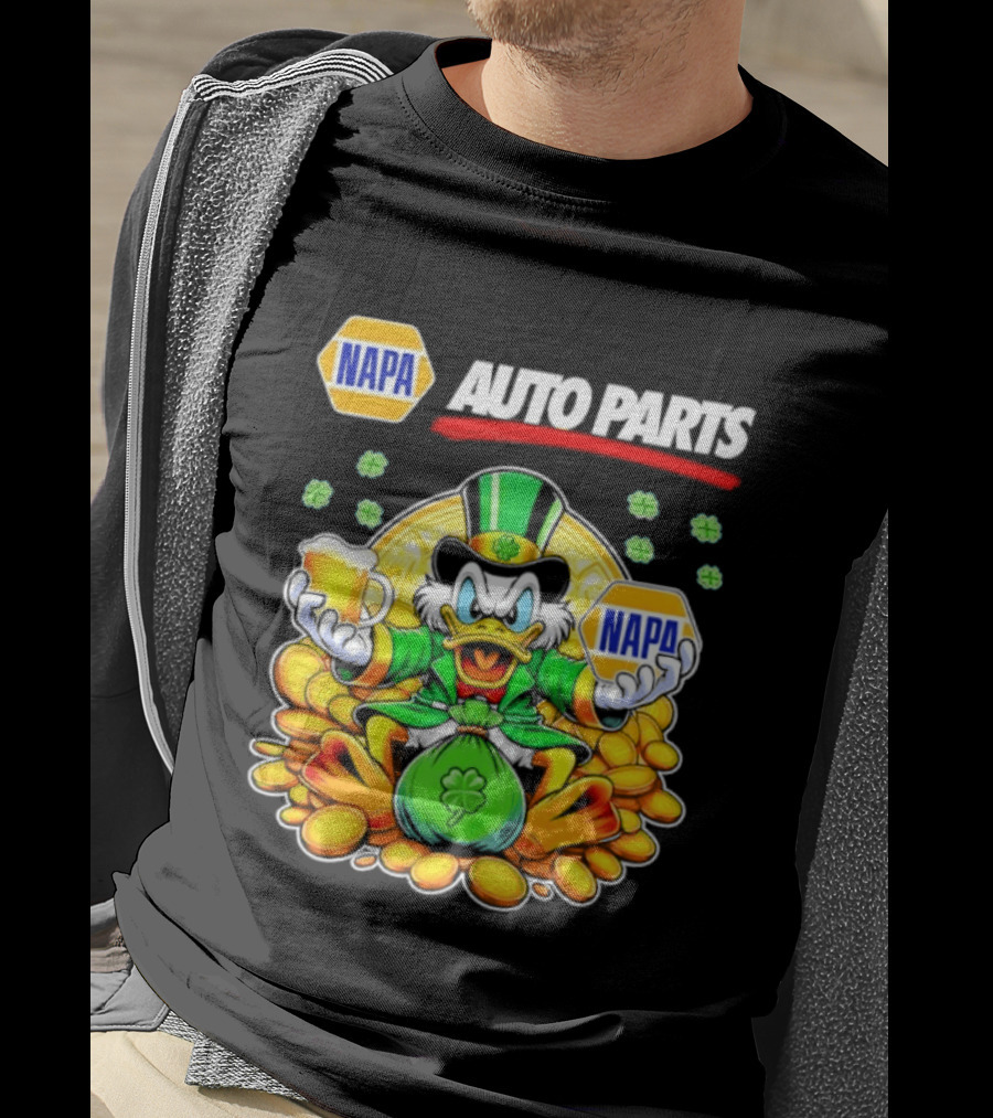 Scrooge McDuck NAPA Auto Parts St Patricks Day Coins And Beer T-Shirt