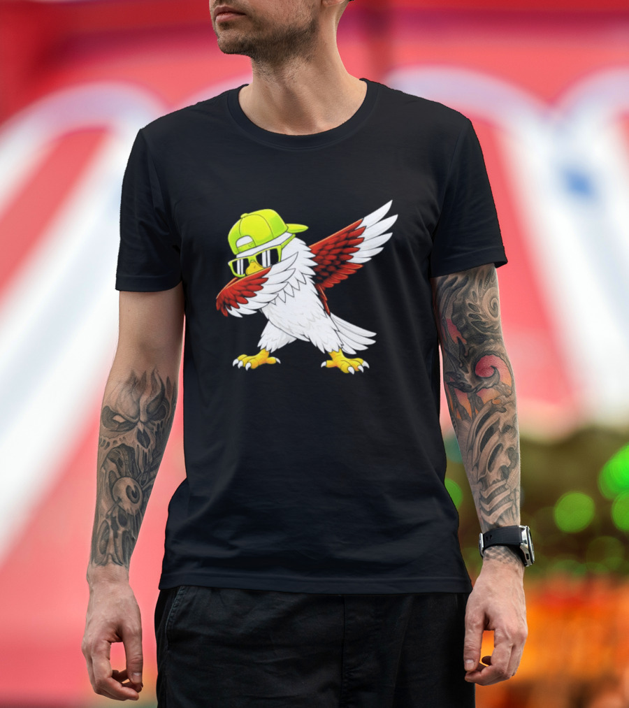 Sea Hawk Dabbing Bird In Neon Cap Football Fan Fun T-Shirt