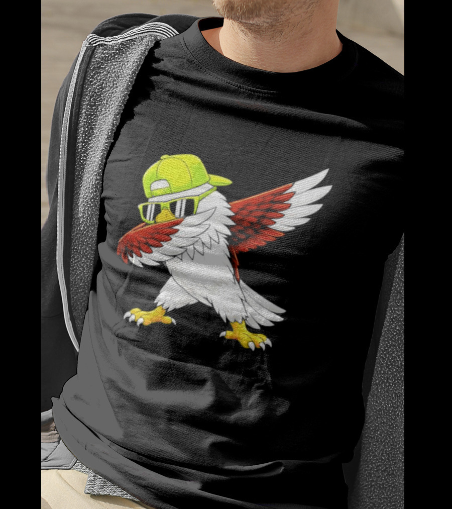 Sea Hawk Dabbing Bird In Neon Cap Football Fan Fun T-Shirt