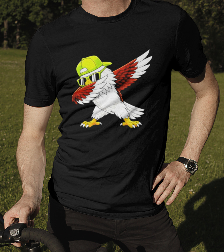 Sea Hawk Dabbing Bird In Neon Cap Football Fan Fun T-Shirt