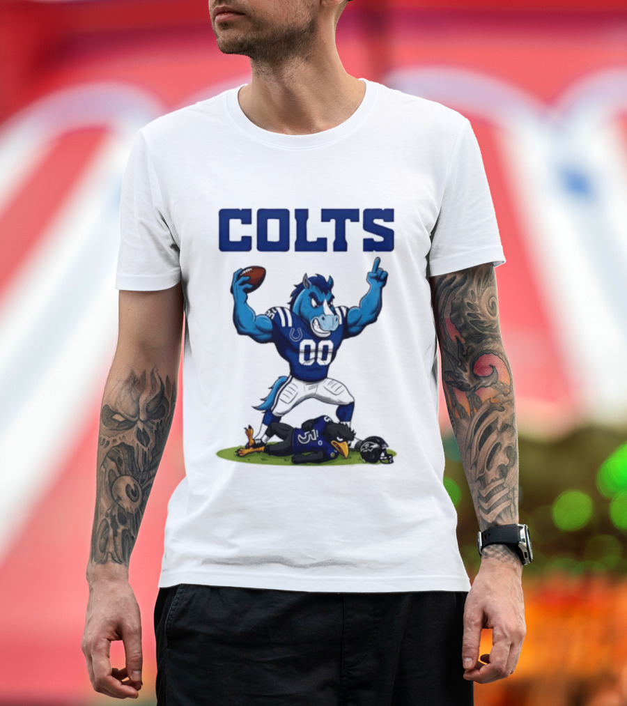 Indianapolis Colts Horse Mascot Defeats Baltimore Ravens Bird Rivalry Football Showdown T-Shirt