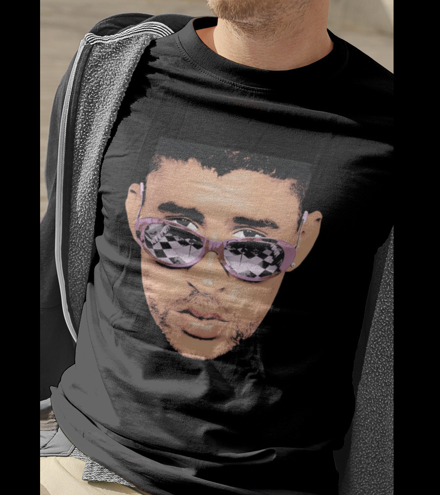Bad Bunny Big Face Pastel Sunglasses Checkered T-Shirt