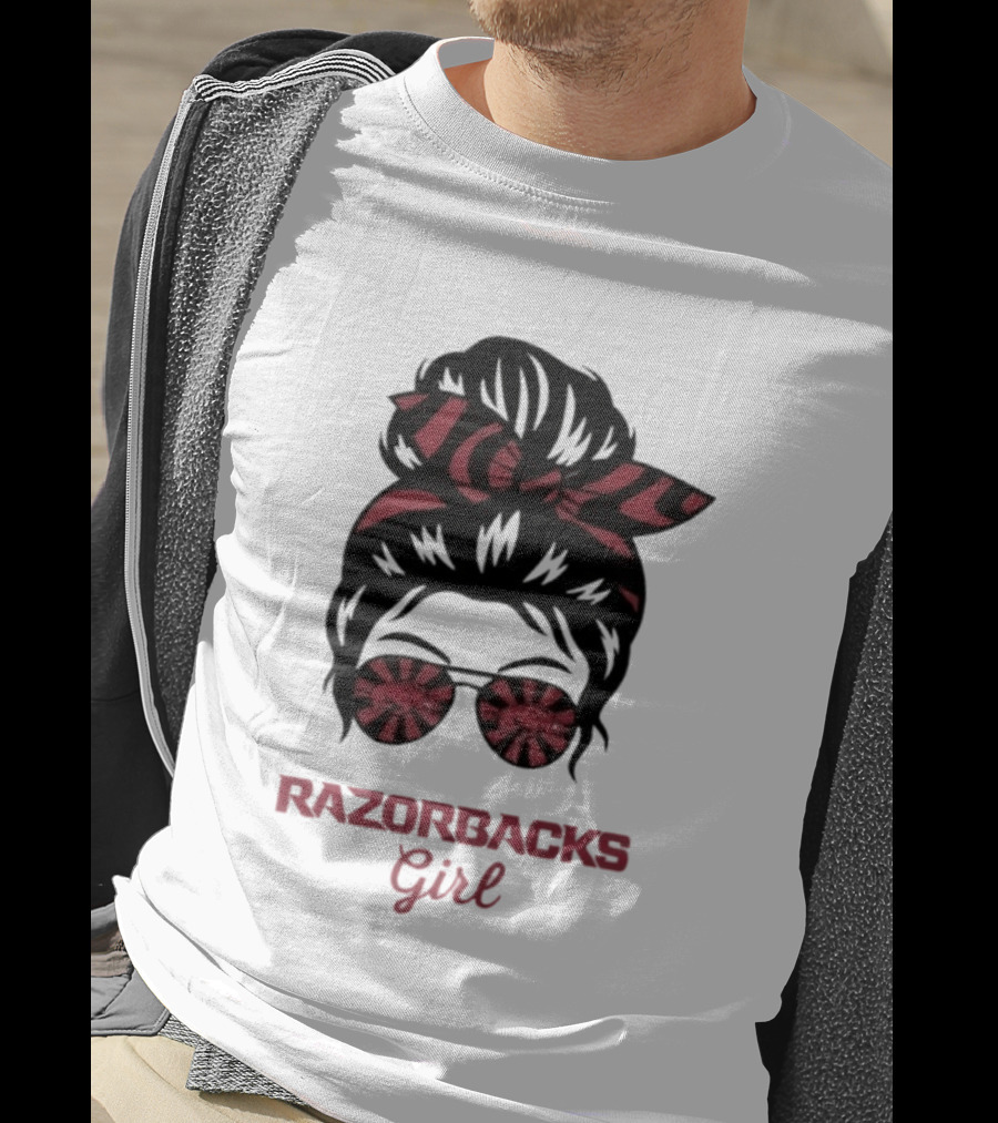 Razorbacks Girl Messy Bun Sunglasses T-Shirt