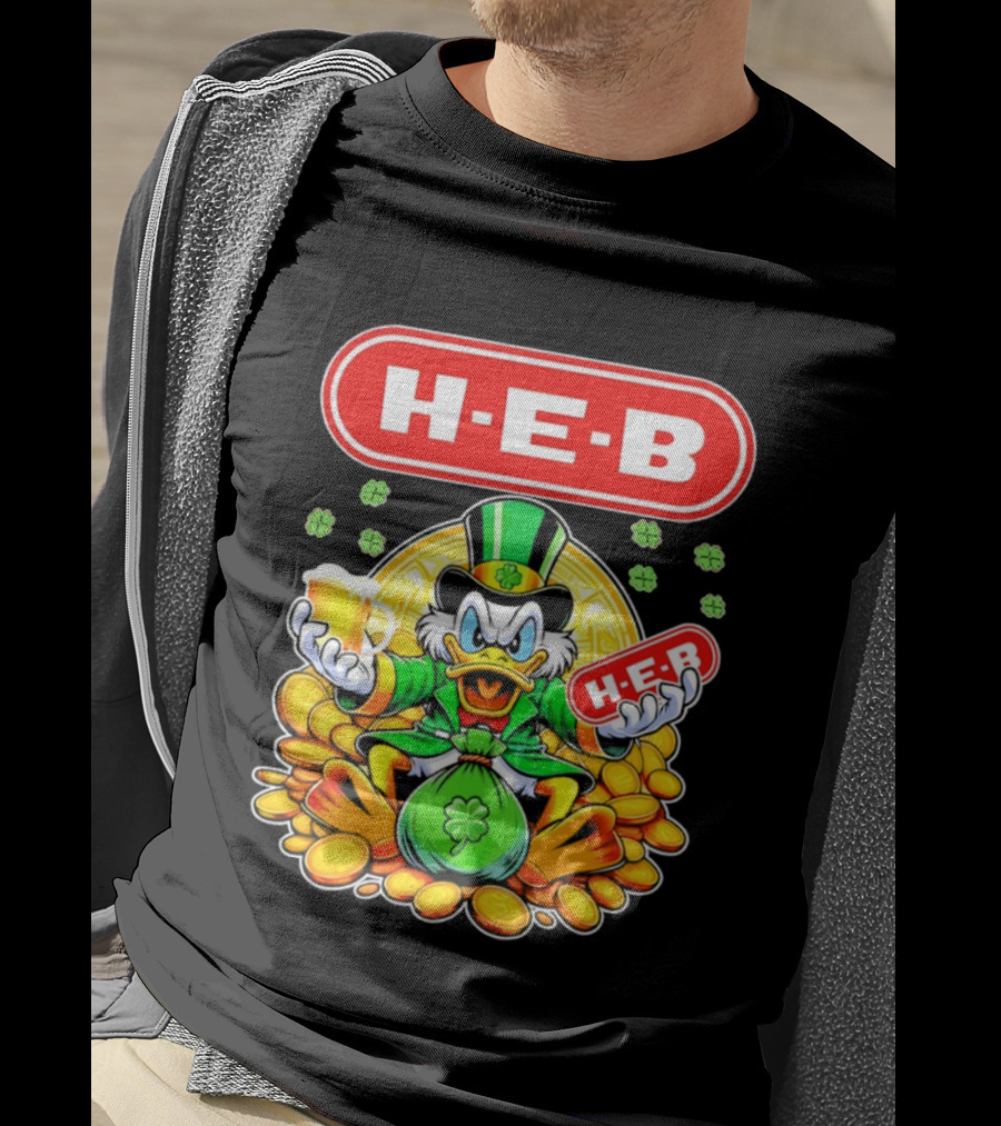 H E B St Patricks Day Scrooge McDuck Coins And Clover Hat T-Shirt