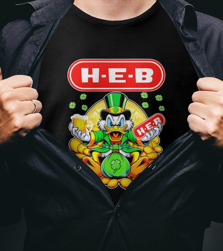 H E B St Patricks Day Scrooge McDuck Coins And Clover Hat T-Shirt