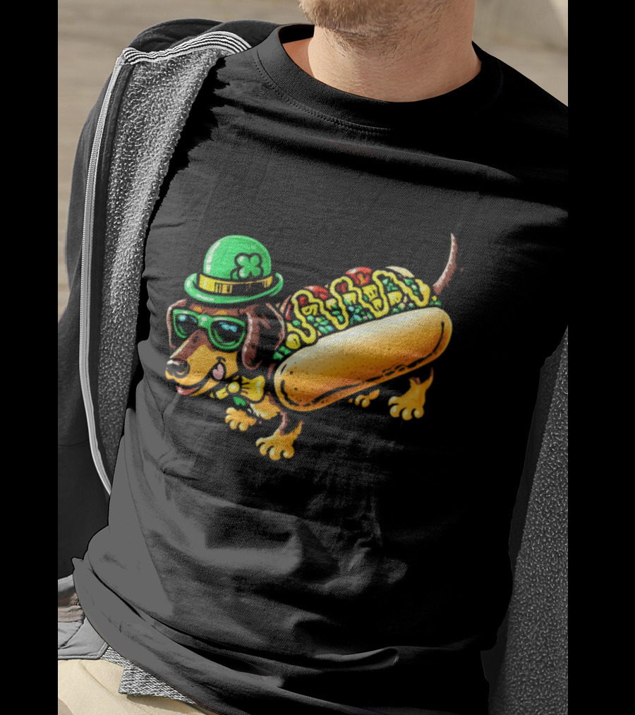 St Patricks Day Chicago Hot Dog Wearing Irish Hat And Glasses T-Shirt