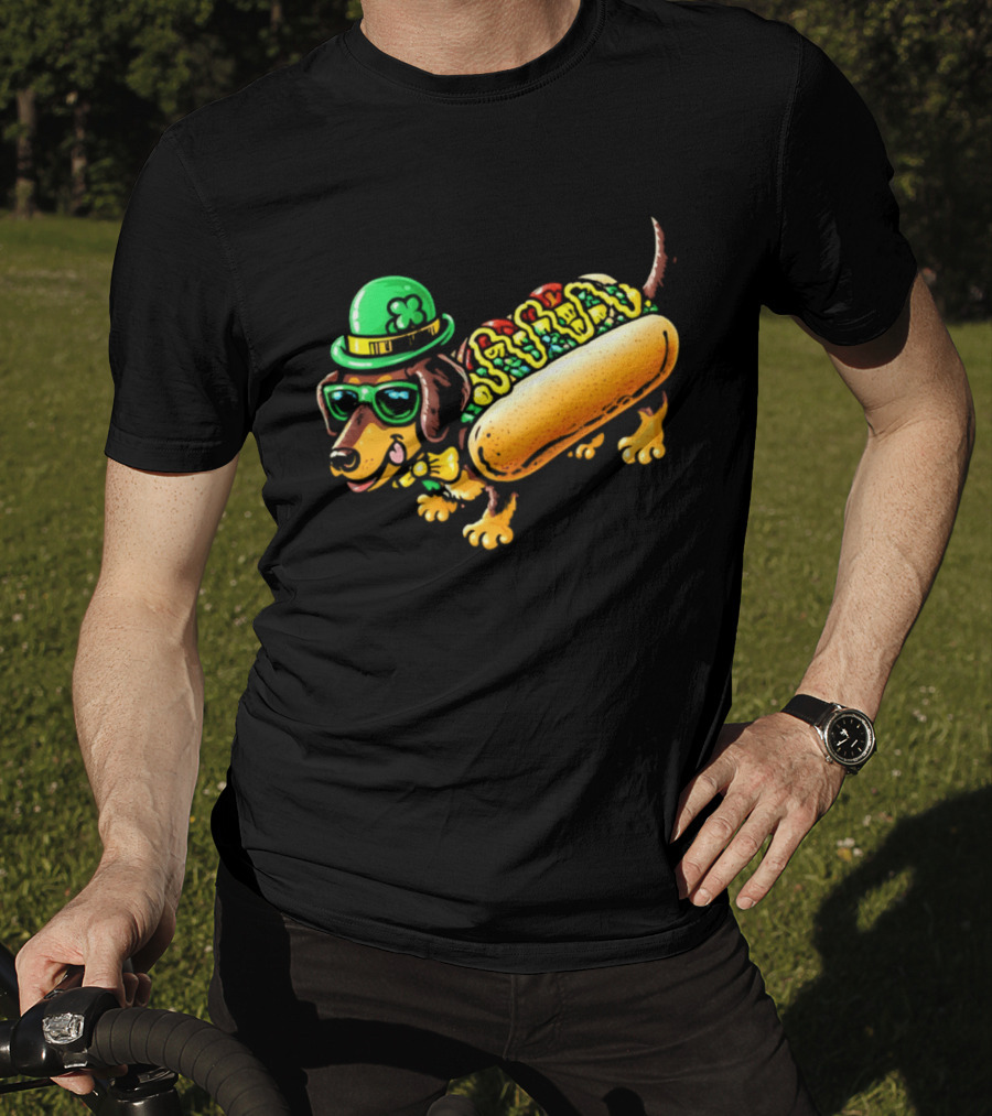 St Patricks Day Chicago Hot Dog Wearing Irish Hat And Glasses T-Shirt