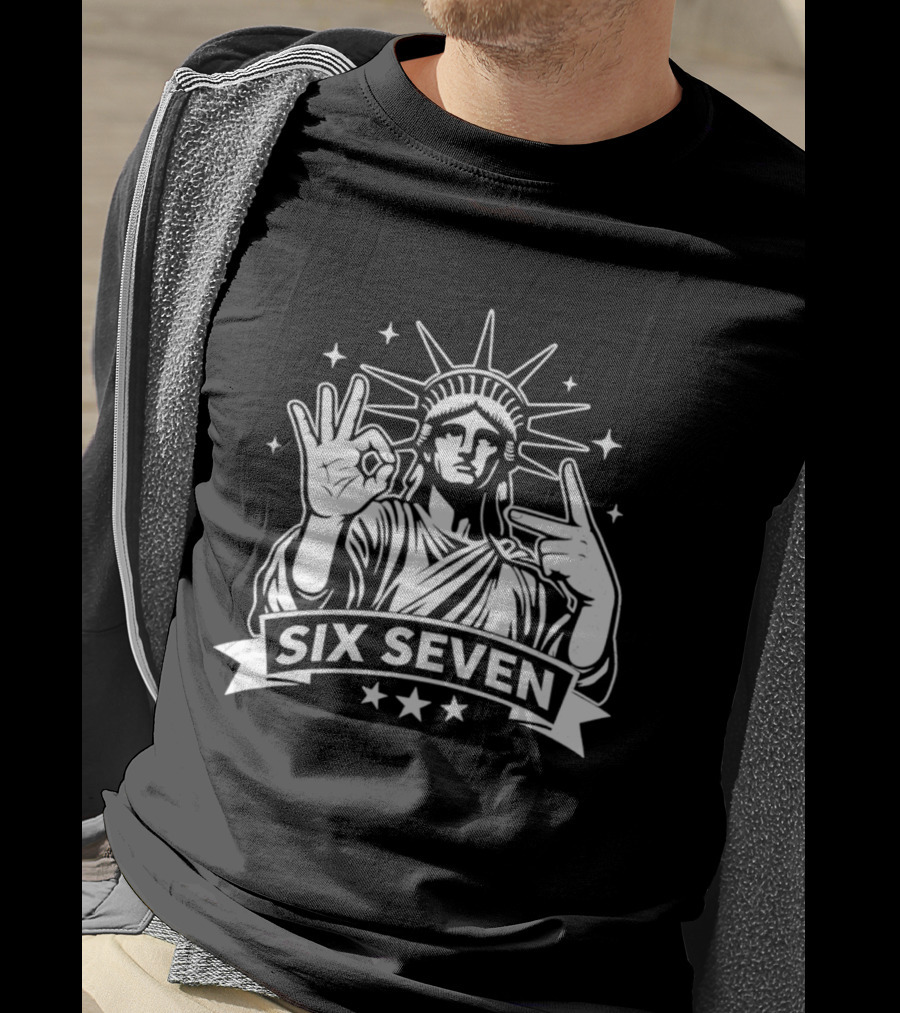 Statue Of Liberty Six Seven Hand Gesture Stars T-Shirt