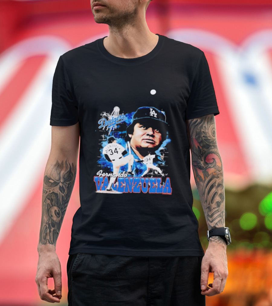 Los Angeles Dodgers Fernando Valenzuela Legendary Pitcher Icon Blue T-Shirt