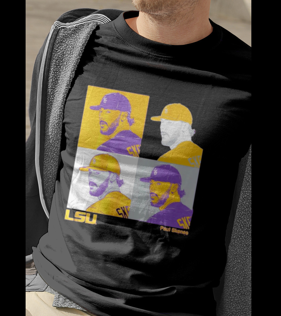 LSU Baseball Paul Skenes Colorful Collage Panels T-Shirt