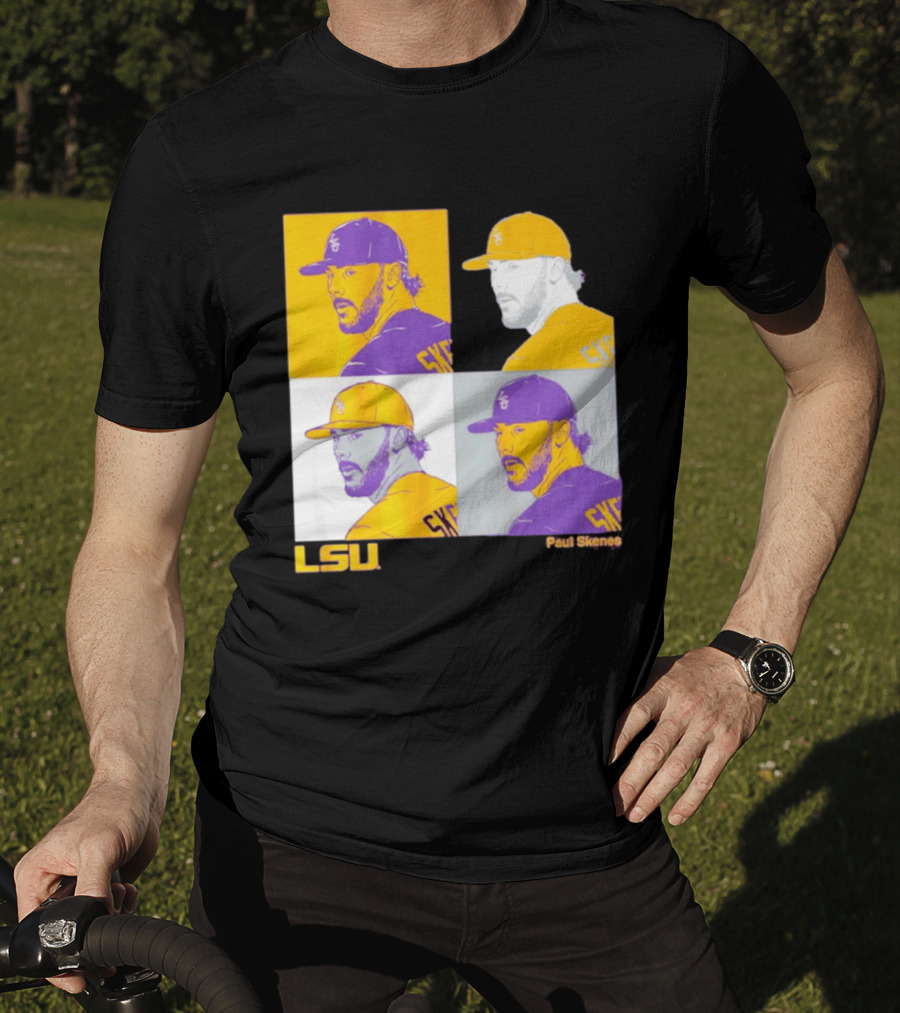 LSU Baseball Paul Skenes Colorful Collage Panels T-Shirt